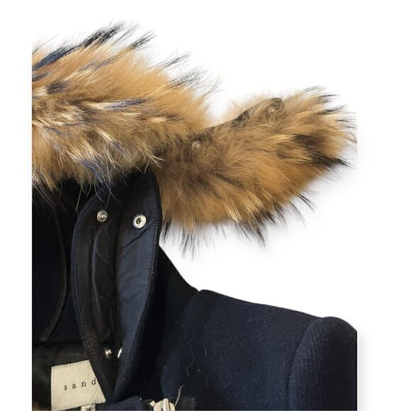 Sandro Paris Wool Blend Hooded Pea Coat, navy blue,  Size 38EU/US6 - Picture 12 of 16